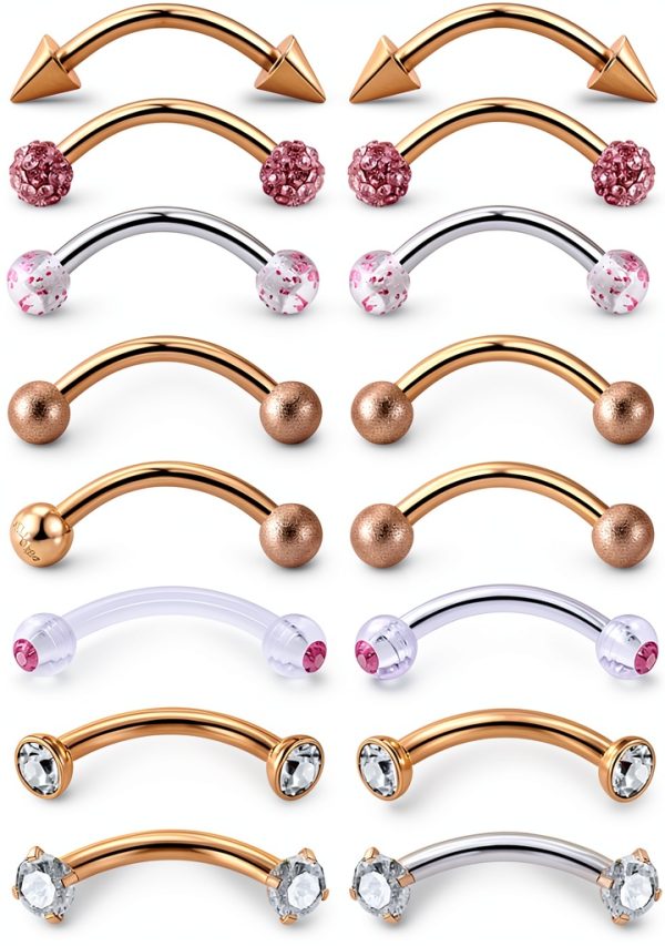 Ruifan 16G CZ Gems Ball Curved Barbell Piercing Jewellery