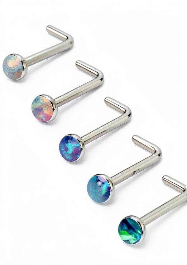 Ruifan Titanium Nose Rings Hypoallergenic Opal Studs for