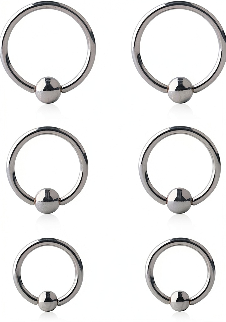 Ruifan surgical steel captive bead rings displayed in various sizes