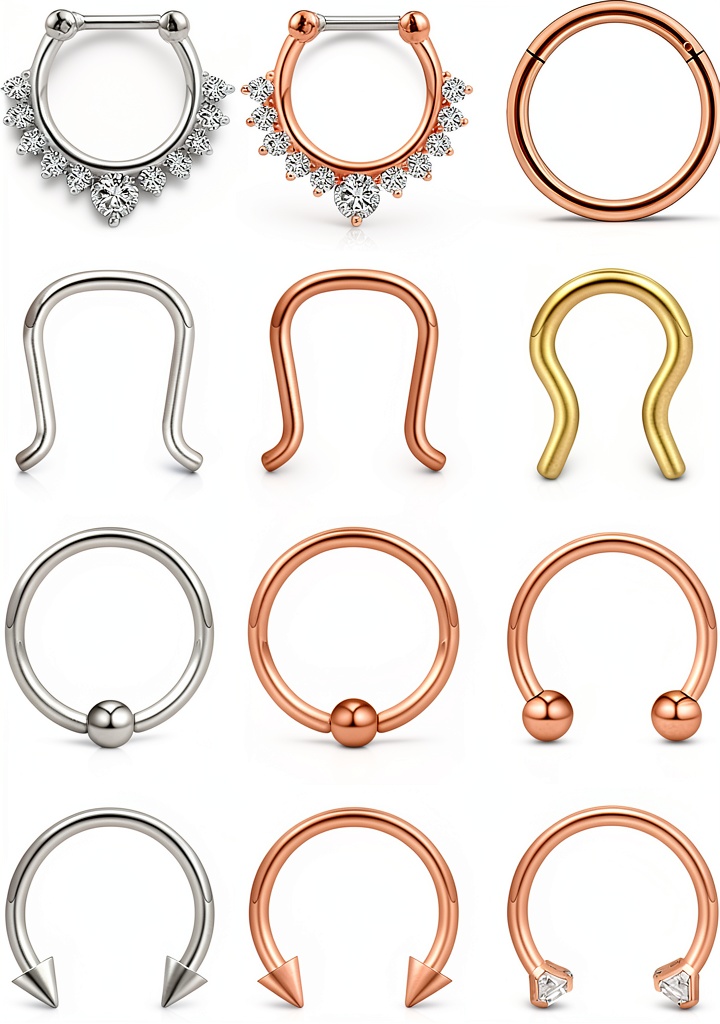 Ruifan 16G horseshoe barbell with clear CZ gems on a neutral background