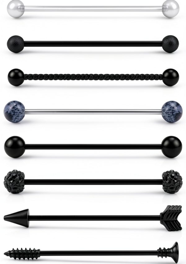 Ruifan 8PCS 14 Gauge Matte Glitter Barbell Earrings Body