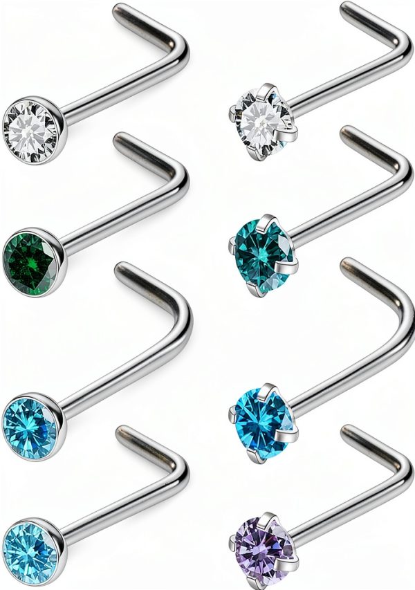 Ruifan Titanium Nose Rings Hypoallergenic CZ Studs for Women