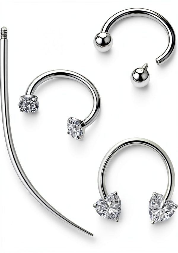 Ruifan Titanium Horseshoe Nose Ring 16G CZ Heart Septum