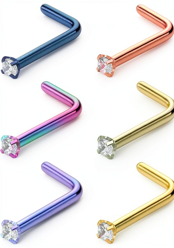 Ruifan 22G Surgical Steel Diamond Nose Stud Rings L Shaped