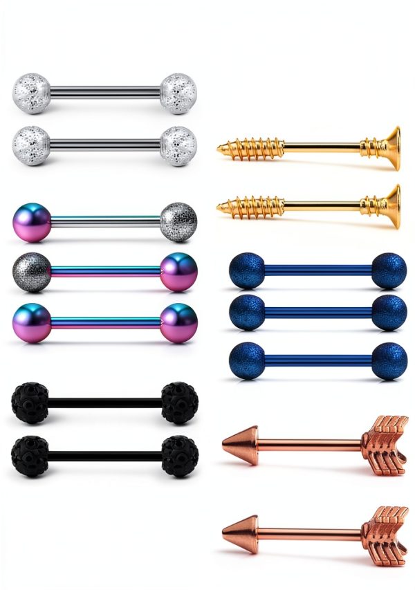 Ruifan 14G Nipple Tongue Shield Ring Barbell Piercing Set