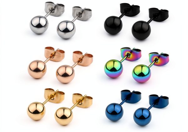 Ruifan Stainless Steel Ball Stud Earrings 20G 7mm 6 Pairs