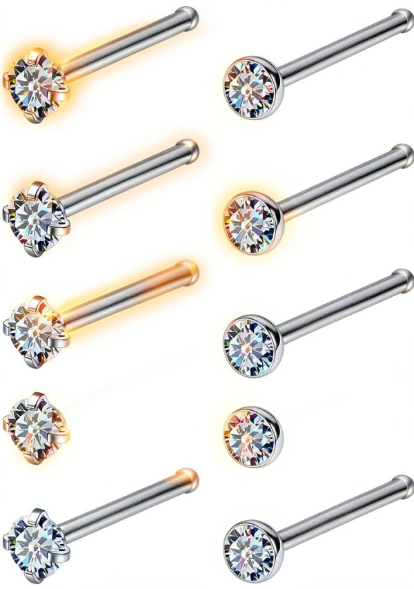 Ruifan Titanium Nose Rings Hypoallergenic CZ Studs Women