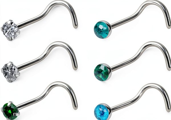 Ruifan Titanium Nose Rings Hypoallergenic CZ Opal Studs
