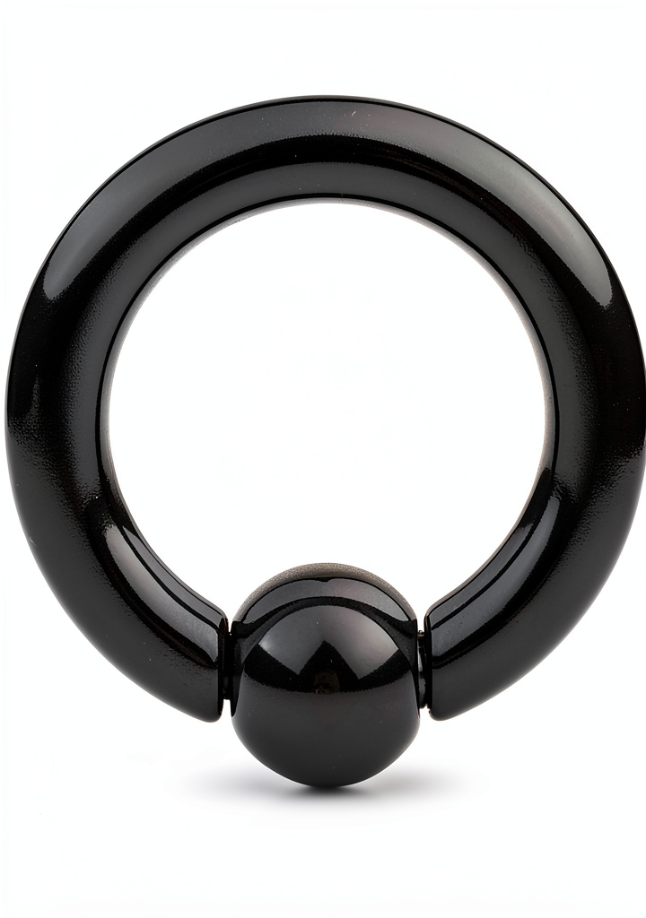 Ruifan Black Plated Captive Bead Ring displayed on a velvet surface