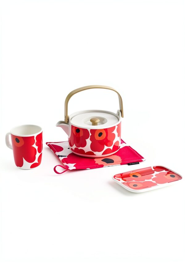 Marimekko Porcelain Plate Red Unikko Design Microwave Safe-2