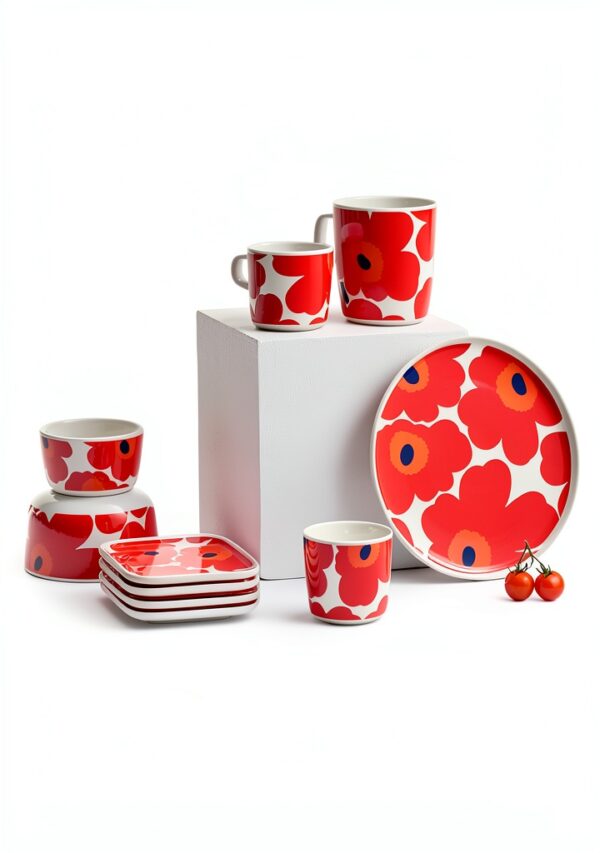 Marimekko Porcelain Plate Red Unikko Design Microwave Safe-3