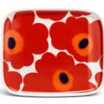 Marimekko Porcelain Plate Red Unikko Design Microwave Safe-0