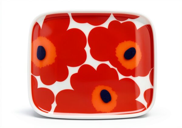 Marimekko Porcelain Plate Red Unikko Design Microwave Safe-0
