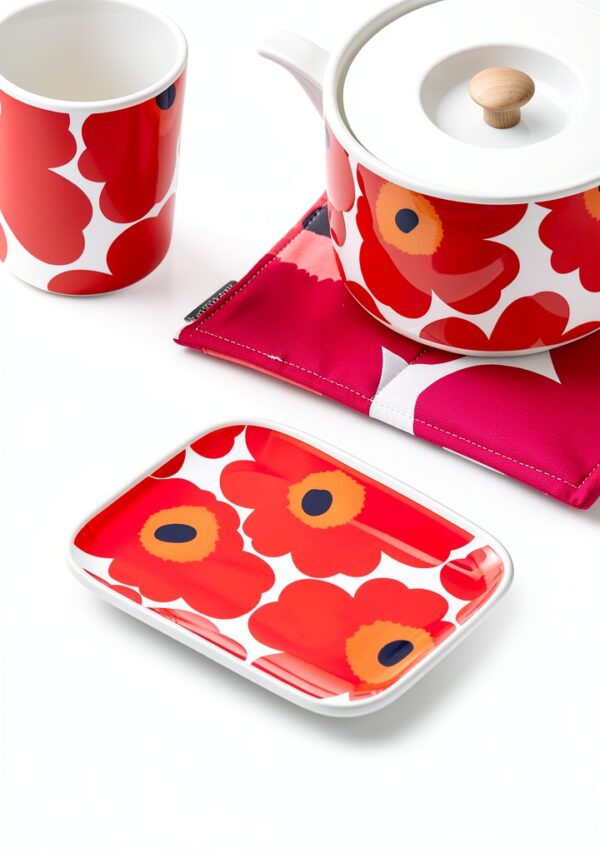 Marimekko Porcelain Plate Red Unikko Design Microwave Safe-1