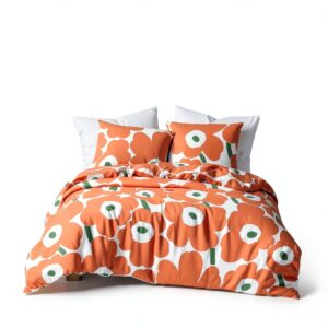 Marimekko Cotton Duvet Cover Set Unikko Orange Queen King-0