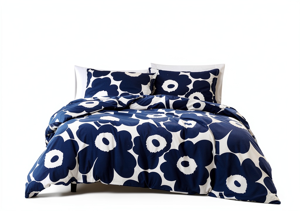 Indigo cotton duvet cover set displayed on a neatly made bed
