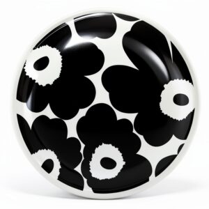 Marimekko Black Poppy Ceramic Plate 20cm Glossy Dishwasher Safe-0